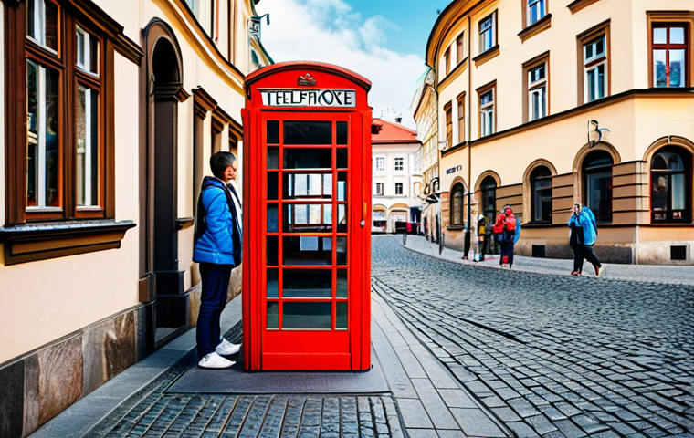 체코와 영국의 교류 - **Prompt:** "A vibrant street scene in Prague, showing a traditional Czech Trdeln&iacute;k stand next to a ...