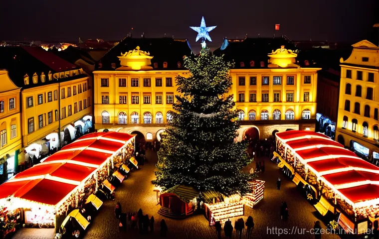 체코의 성탄 마켓 - **Prompt 1: Prague Old Town Square Christmas Magic**
"A stunning aerial view of Prague's Old Tow...