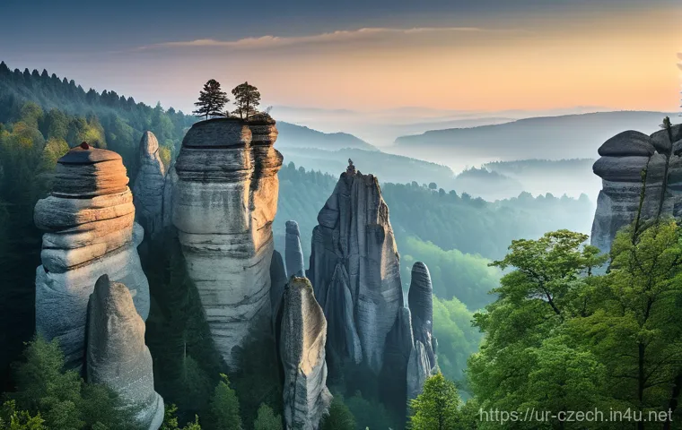 아드르슈파흐 바위 도시 - **Prompt 1: The Majestic Rock City of Adrspach at Dawn**
"A breathtaking panoramic view of the A...