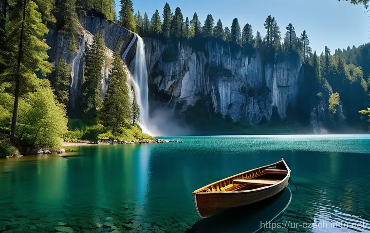 아드르슈파흐 바위 도시 - **Prompt 2: Enchanting Paths and Hidden Waterfalls within Adrspach's Rocks**
    "An immersive, low-...
