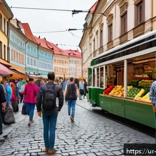 Home 33 체코에서 도난 및 사기 예방 - A detailed urban street scene in the Czech Republic showing a diverse group of people in a busy mark...