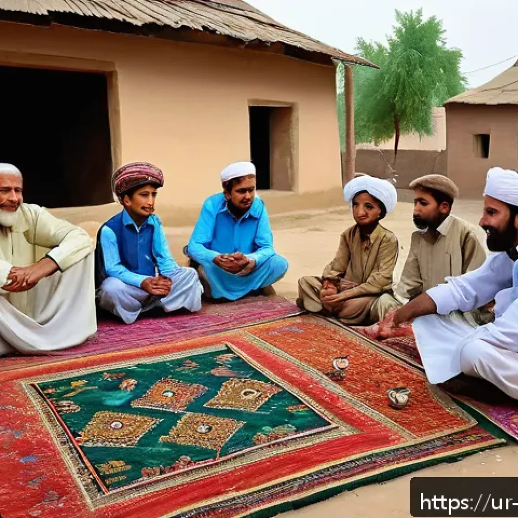 체코와 우크라이나 난민 문제 - A vibrant community gathering in a small rural town in Pakistan, showing local residents and Urdu-sp...